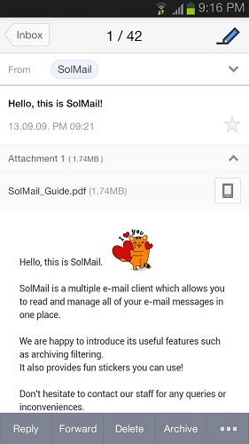 نرم افزار مدیریت ایمیل جیمیل هات میل و اوت لوک با myMail - ویژگی های برنامه myMail - سرعت بالا در استفاده از برنامه myMail - ساده و راحت بودن رابط کاربری اپ myMail - امکان استفاده همزمان چندین ایمیل در اپلیکیشن myMail - امکانات کامل برای مدیریت ایمیل در myMail - امکان ساخت امضای اختصاصی در myMail