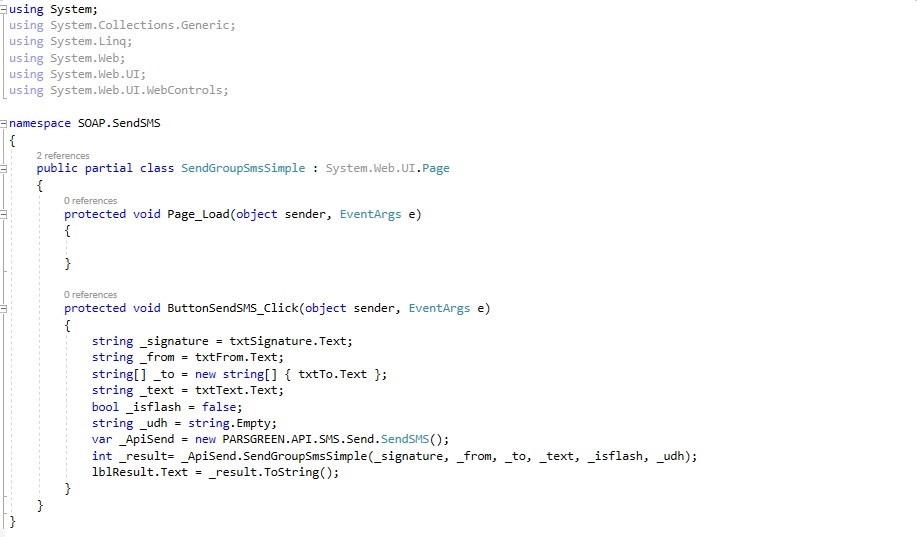 وب سرویس - وب سرویس ارسال پیام کوتاه - وب سرویس ارسال پیامک گروهی ساده - ارسال پیامک گروهی آسان با کامپیوتر - آموزش ساده ارسال پیامک با برنامه نویسی – وب سرویس ارسال پیامک رایگان به شکل ساده با سی شارپ - web service ارسال sms به صورت ساده - API ارسال گروهی پیامک به صورت سریع – نمونه کد وب سرویس SMS
