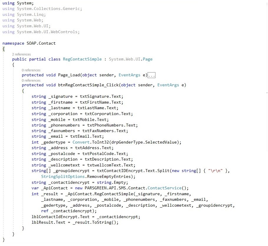 وب سرویس ارسال SMS – وب سرویس ایجاد مخاطب در سامانه پیام کوتاه – نمونه کد وب سرویس ارسال پیام کوتاه – وب سرویس رایگان اس ام اس - روش اتصال به وب سرویس ایجاد مخاطب - ثبت مخاطب پیامکی با استفاده از API - آموزش تصویری استفاده از وب سرویس - ایجاد مخاطب جهت ارسال پیامک اینترنتی – API ارسال به بلک لیست