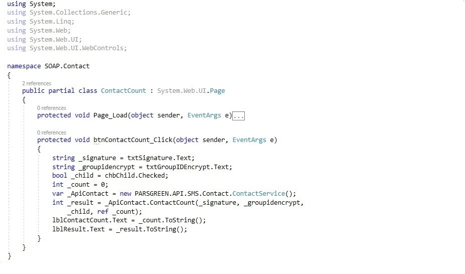 وب سرویس ارسال اس ام اس متد دریافت تعداد مخاطب – وب سرویس رایگان ارسال پیام کوتاه – ارسال پیامک انبوه تبلیغاتی با وب سرویس – نمونه کد استفاده از وب سرویس پیام کوتاه - دریافت تعداد مخاطبین یک گروه با برنامه نویسی - اطلاع از تعداد مخاطبین با وب سرویس – روش اتصال به وب سرویس پیامک – API مخاطب پنل پیامک